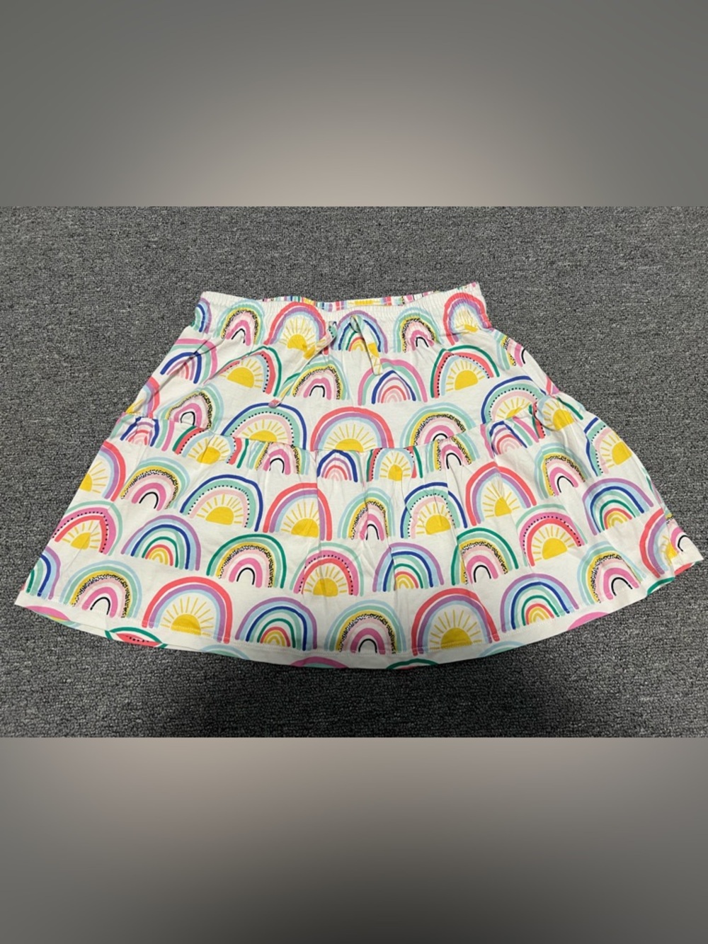 Girls White Rainbow Print Tiered Skirt